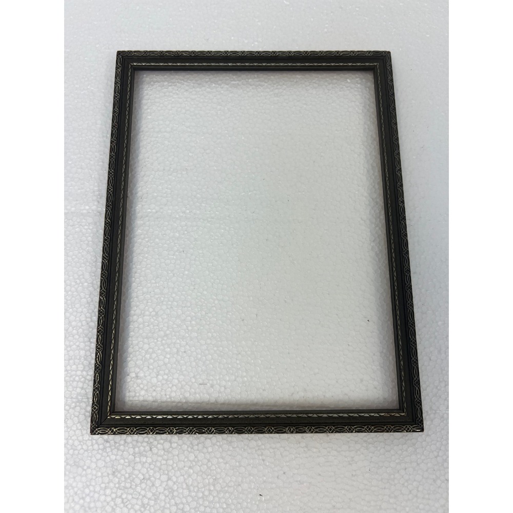 Vintage Carved Wood Picture Frame Art Deco Border Dark Brown 7.5x10 Inch antique - Picture 1 of 9
